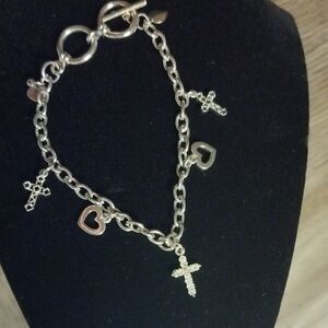 Park Lane Silver Heart and Cross Charm Bracelet